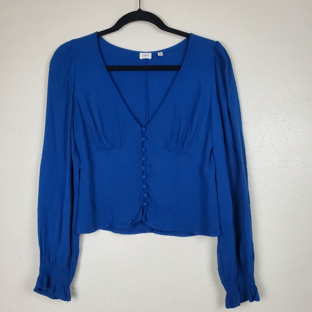 Aritzia Wilfred Spellbound V Neck Button Up Bell Sleeve Blouse Size M